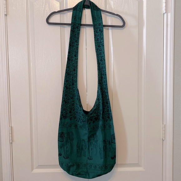 Green Printed Crossbody Shoulder Hippie Boho Messenger Cotton Bag - Picture 1 of 13